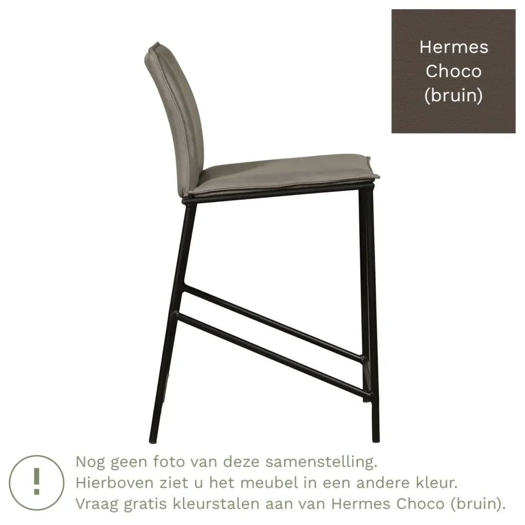 afbeelding van Leren barkruk Favor laag - Poten staal rond zwart